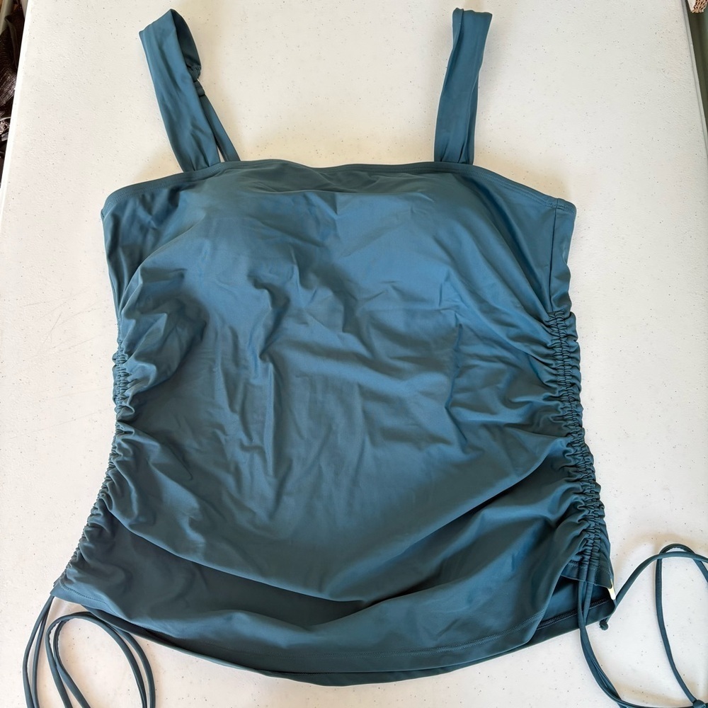 Summer salt The Cinched Square Neck Tankini Top teal size 22